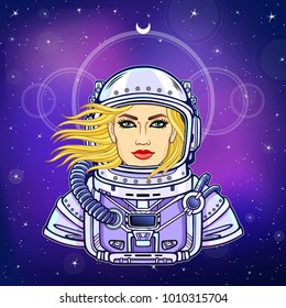 Animation Portrait Young Woman Astronaut Open Stock Vector (Royalty ...