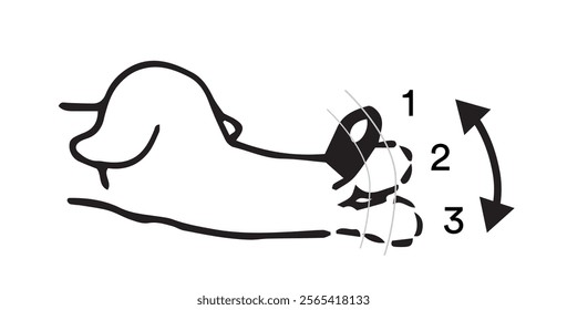 Animation progress motion, movements of a dog sniffing with his nose, snout. Cartoon style vector illustration.