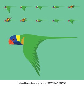 Animation Rainbow Lorikeet Flying Cute Cartoon Vector Illustration