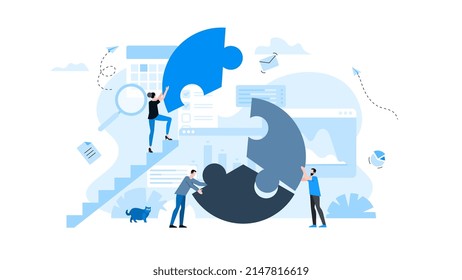 Animation ready duik friendly vector Illustration. Conceptual business story. Puzzle connection, teamwork abstract metaphor, partnership, collaboration, solving problem, effective business solution.