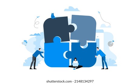 Animation Ready Duik Friendly Vector Illustration. Conceptual Business Story. Puzzle Connection, Teamwork Abstract Metaphor, Partnership, Collaboration, Solving Problem, Effective Business Solution.