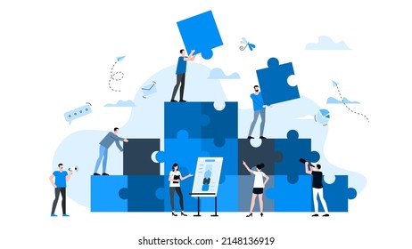 Animation ready duik friendly vector Illustration. Conceptual business story. Puzzle connection, teamwork abstract metaphor, partnership, collaboration, solving problem, effective business solution.