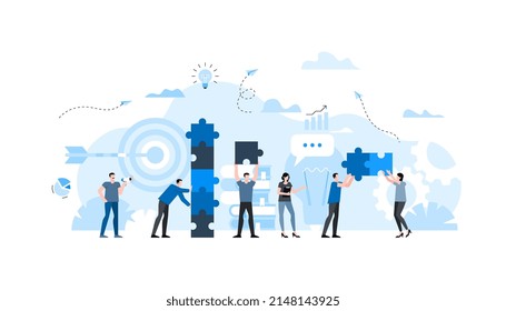 Animation ready duik friendly vector Illustration. Conceptual business story. Puzzle connection, teamwork abstract metaphor, partnership, collaboration, solving problem, effective business solution.