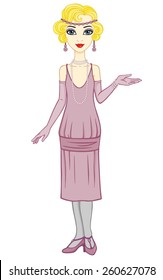 Animation  retro woman in a dress of 1920s. Full growth. Isolated on a white background.