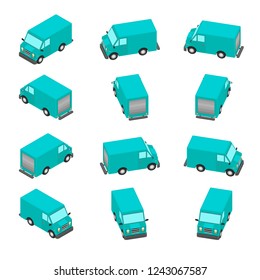 Animation of the rotation of the car in isometric view. Delivery van with different viewing angles.