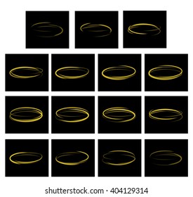 Animation Rotation Of Magic Gold Circle. Glowing Fire Ring Trace. Glitter Sparkle Swirl Trail Effect On Black Background. 