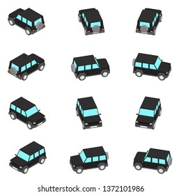Animation of the rotation of the of an SUV in view isometric. The off-road vehicle with different viewing angles.