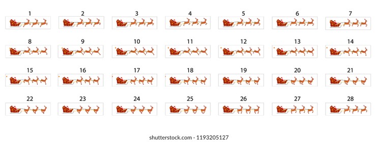 An animation of Santa Claus who rides a sleigh on reindeer. Santa Claus in a sleigh with three deers carrying gifts to children.