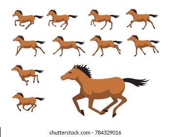 Animation Sequence Horse Running Cartoon Vector Illustration