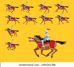 Animation Sequence Horse Running Knight Spear Medieval Cartoon Vector Illustration