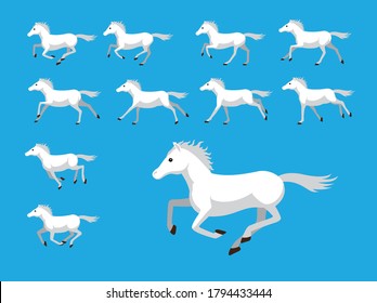 Secuencia de Animación Pegasus Caballo Blanco Corriendo la Ilustración del vector de dibujos animados