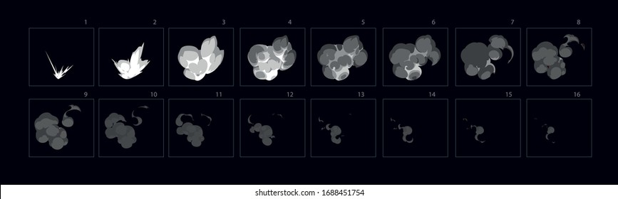 Animation of Smoke  burst explosion . Smoke explode effect for animation, sprite sheet for game, cartoon or animation burst explosion.-vector
