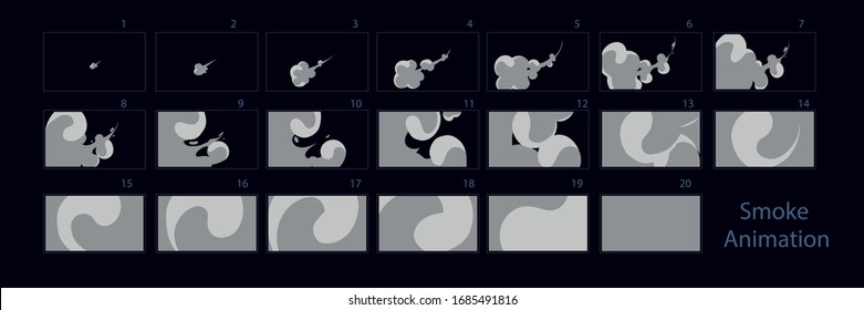 Animation von Rauch explodiert Explosion für Spiele, Karton oder Video. Rauch explode Effekt-Sprite-Blatt. Explosion eines Burstbrandes.-Vektorillustration