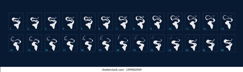 Animation of smoke. Smoke Animation effect for games. Sprite sheet for video games, cartoon or animation. 2d classic smoke animation - Vector