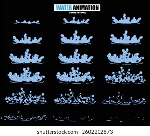 animation sprite sheet of water splash, liquid splashes, dripping water, ripples animation, fountain water fall animation, liquid explosion, sprite sheet of water, splash effect