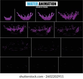 animation sprite sheet of water splash, liquid splashes, dripping water, ripples animation, fountain water fall animation, liquid explosion, sprite sheet of water, splash effect