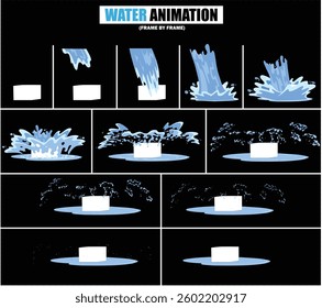 animation sprite sheet of water splash, liquid splashes, dripping water, ripples animation, fountain water fall animation, liquid explosion, sprite sheet of water, splash effect