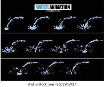 animation sprite sheet of water splash, liquid splashes, dripping water, ripples animation, fountain water fall animation, liquid explosion, sprite sheet of water, splash effect