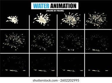 animation sprite sheet of water splash, liquid splashes, dripping water, ripples animation, fountain water fall animation, liquid explosion, sprite sheet of water, splash effect