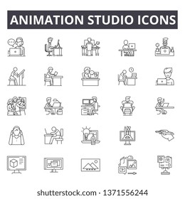 Animation studio line icons, signs set, vector. Animation studio outline concept, illustration: animation,studio,video,defilm,camera,flat,digital