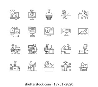 Animation studio line icons, signs, vector set, outline illustration concept 