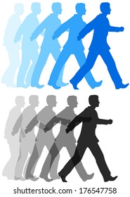 Animation style sequence of business person starting to walk confidently forward