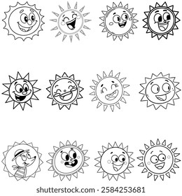 Animation Sun icons set line art and illustratior eps