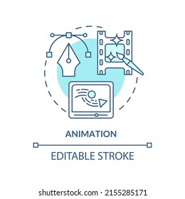 Animation turquoise concept icon. In demand skill for freelancing abstract idea thin line illustration. Storyboards. Isolated outline drawing. Editable stroke. Arial, Myriad Pro-Bold fonts used