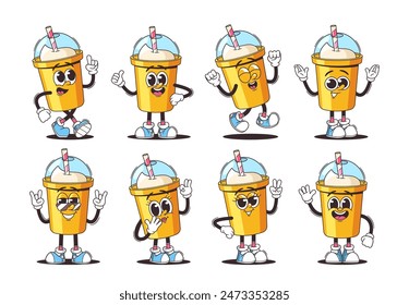 Animation Vector Set Of Colorful Cartoon Milkshake Characters With Different Expressions, Poses, Emotions And Actions