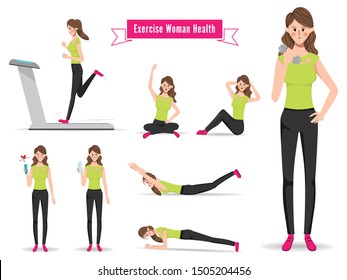 Animation Woman character in workout exercise pose. Health care people in fitness activity.