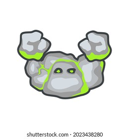 Carácter listo para la animación para un juego móvil vertical.  Gema gigante de piedra con puños grandes.