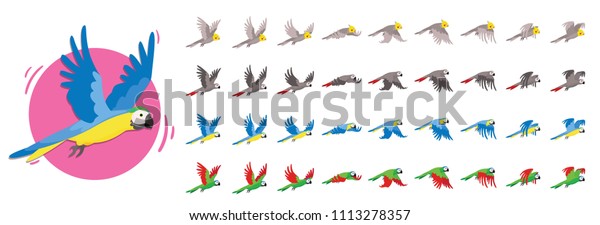 鳥が飛んでいるアニメーション 回転アニメーション スプライトの鳥のセット のベクター画像素材 ロイヤリティフリー