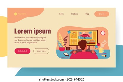 Animator sitting at workplace and creating motion design isolated flat vector illustration. Cartoon artist working on computer. Graphic creator profession and animation concept