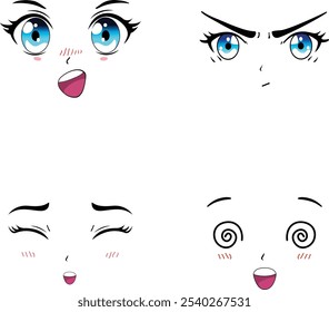 Anime angry face expression isolated on a white background vector illustration