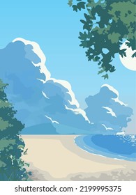 anime beach landscape and sky