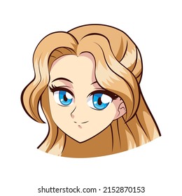 Anime beautiful girl icon flat