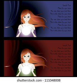 anime beautiful witch with magic sphere on a dark background