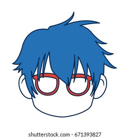 anime boy with blue hair and glasses