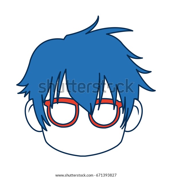 Anime Boy Blue Hair Glasses Vector De Stock Libre De Regalías 671393827 Shutterstock 0910