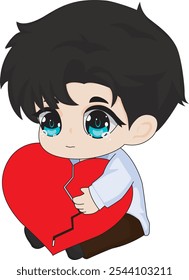 Anime boy breakup vector crack heart chibi manga characters art