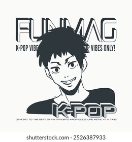 Anime Boy illustration with slogan. Cute person hand drawn. Vector graphic design for t-shirt.