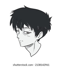 anime boy with sad face