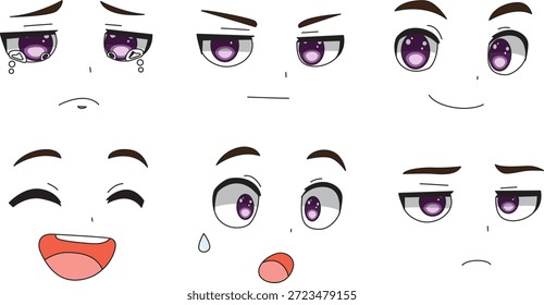 Anime Boy Vista Lateral Parece Expressões Faciais Conjunto de 6 Homens Emoções Vetor