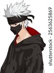 Anime boy wearing mask in black hoodie vector