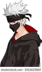 Anime boy wearing mask in black hoodie vector