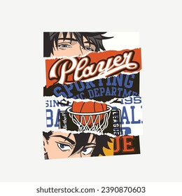 Anime cartoon basketball player vector