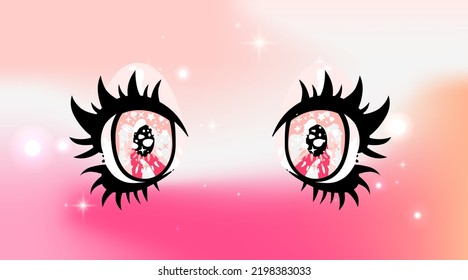 Anime cartoon eyes with long eyelashes and sparkles.