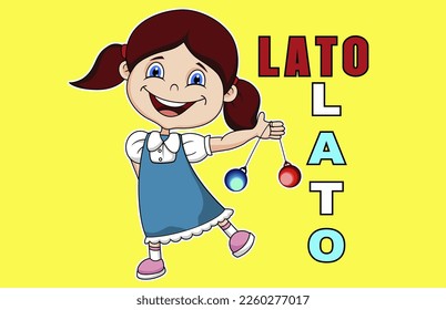 anime cartoon girl doll playing lato lato with a happy happy smile greets a sunny day