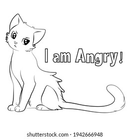 Anime cat or kitty coloring page for children, kids and adults. Have fun with the Angry one 