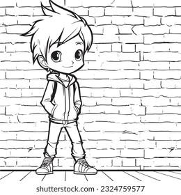 anime character ,Black and white coloring pages for kids, simple lines ,kawaii anime cute illustration drawing clip art character, vector  